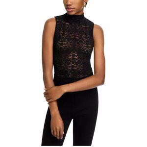 158$ Frame Mesh Crochet Lace Mock Neck Party Top Sleeveless Womens Size XL Black